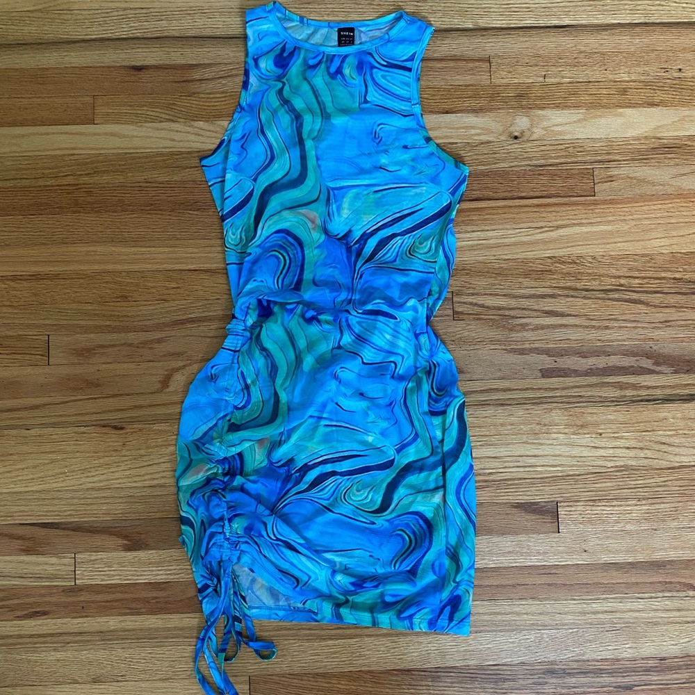 Marbled Mesh Mini Dress